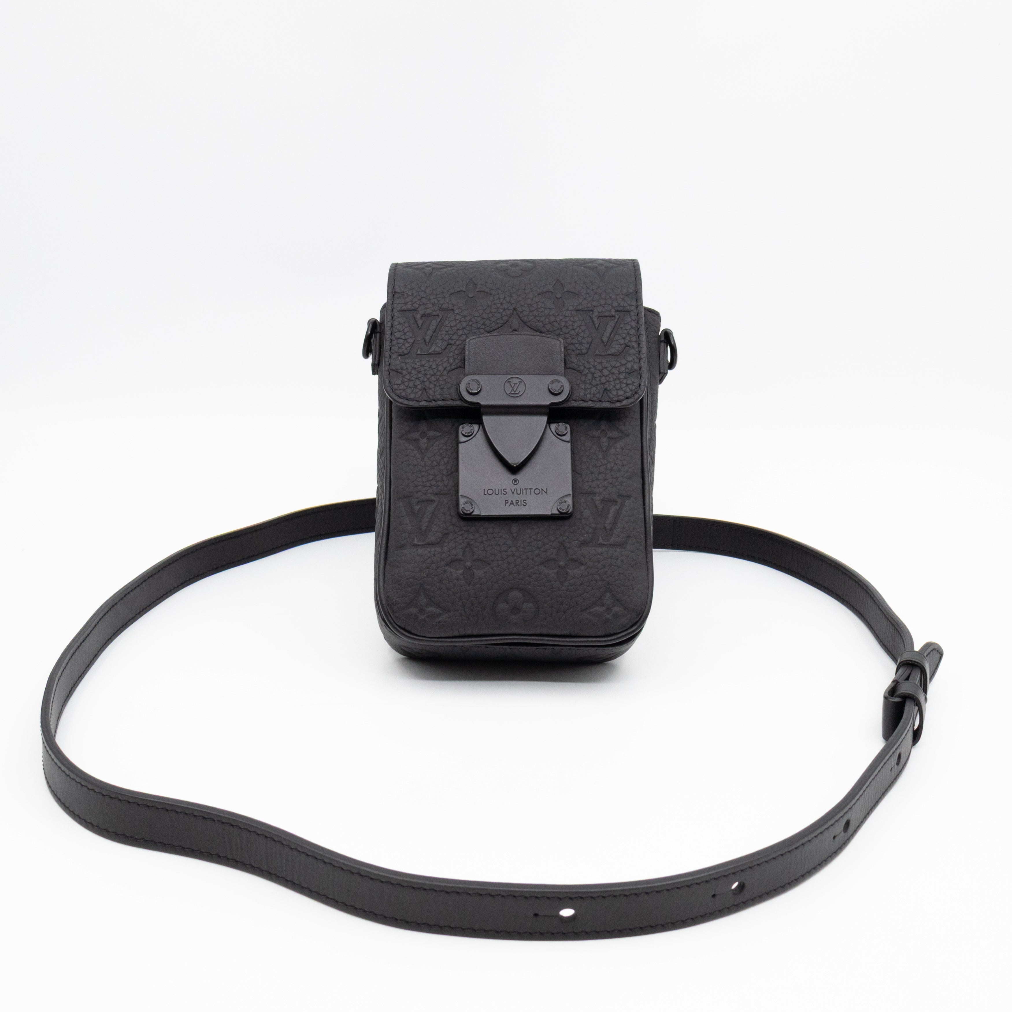S-Lock Vertical Wallet Black Taurillon Monogram Leather