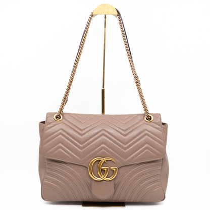 GG Marmont Large Flap Shoulder Bag Beige Leather