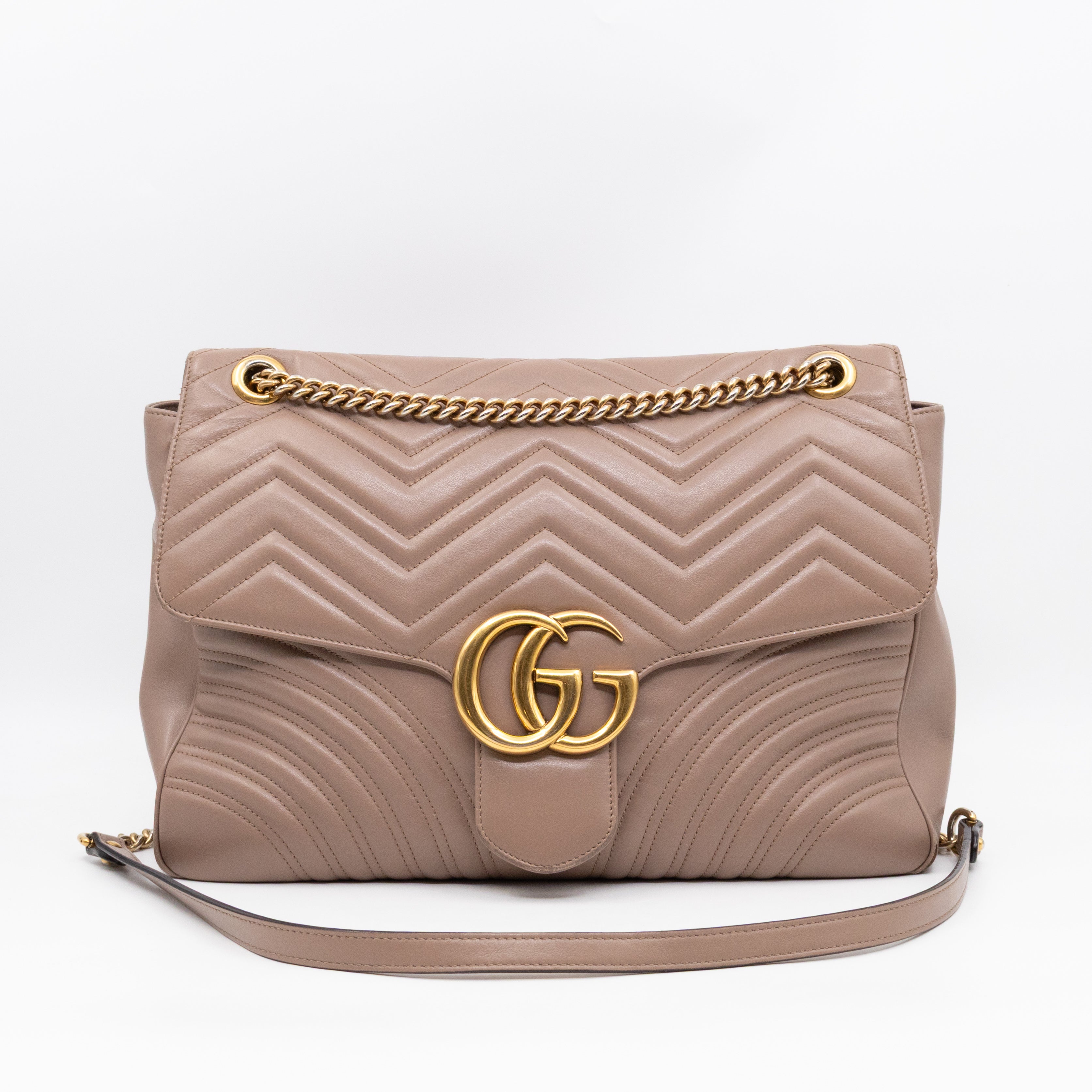 GG Marmont Large Flap Shoulder Bag Beige Leather