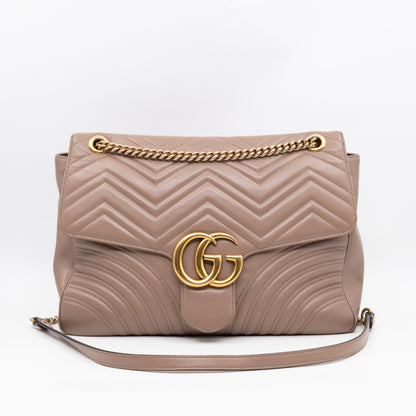 GG Marmont Large Flap Shoulder Bag Beige Leather