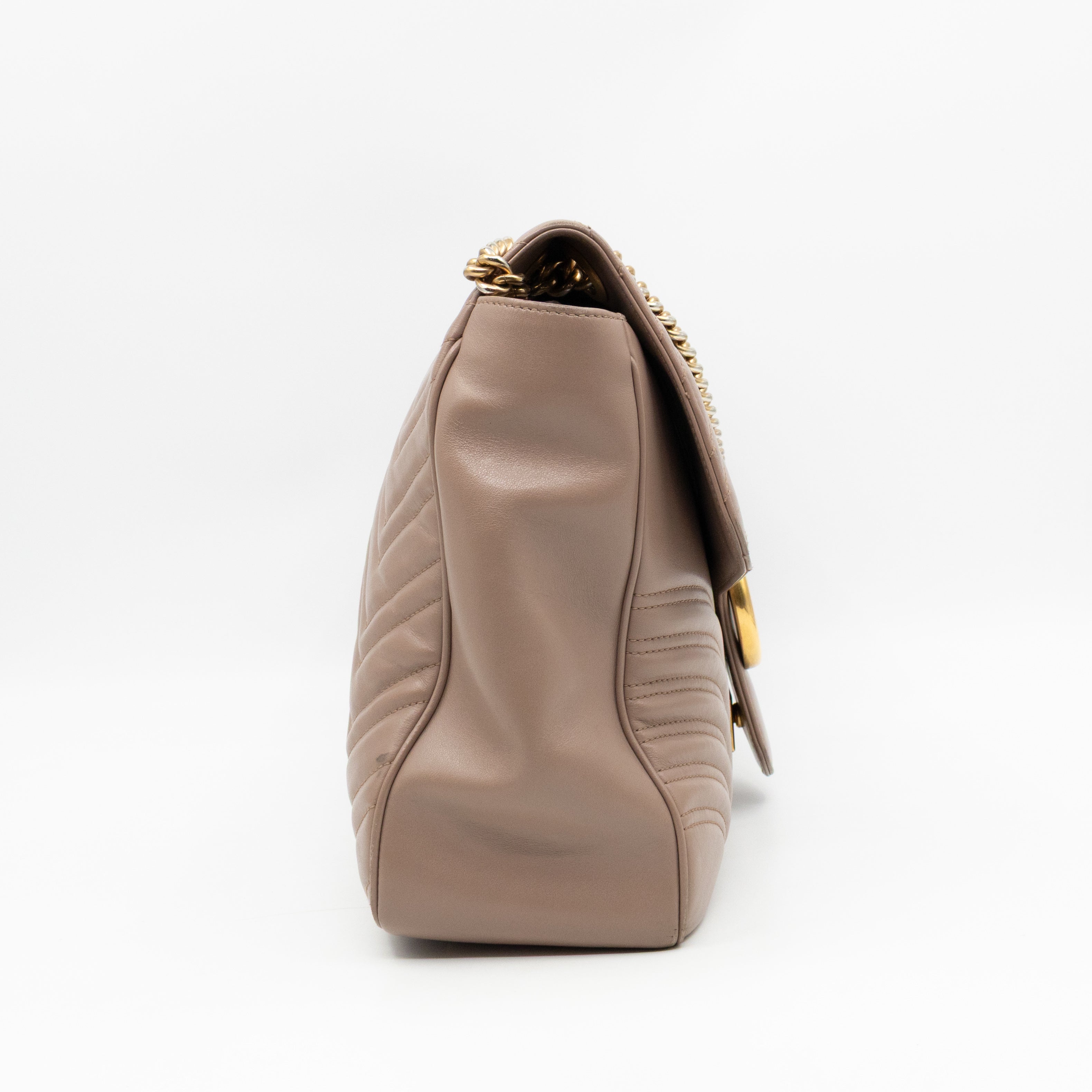GG Marmont Large Flap Shoulder Bag Beige Leather
