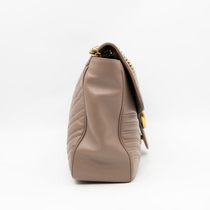 GG Marmont Large Flap Shoulder Bag Beige Leather