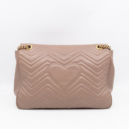 GG Marmont Large Flap Shoulder Bag Beige Leather