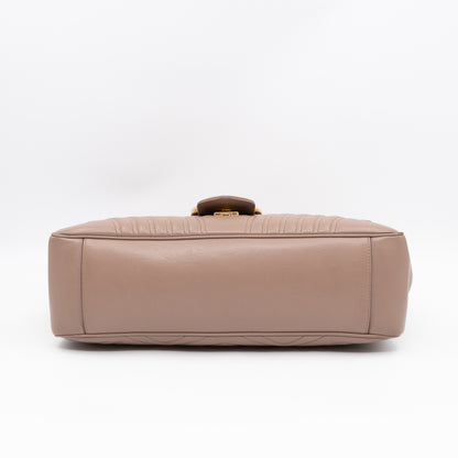 GG Marmont Large Flap Shoulder Bag Beige Leather