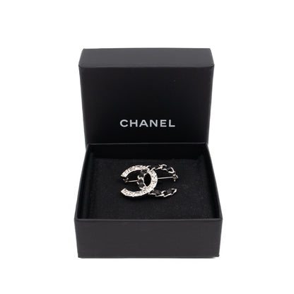 CC Crystal & Leather Silver-tone Brooch