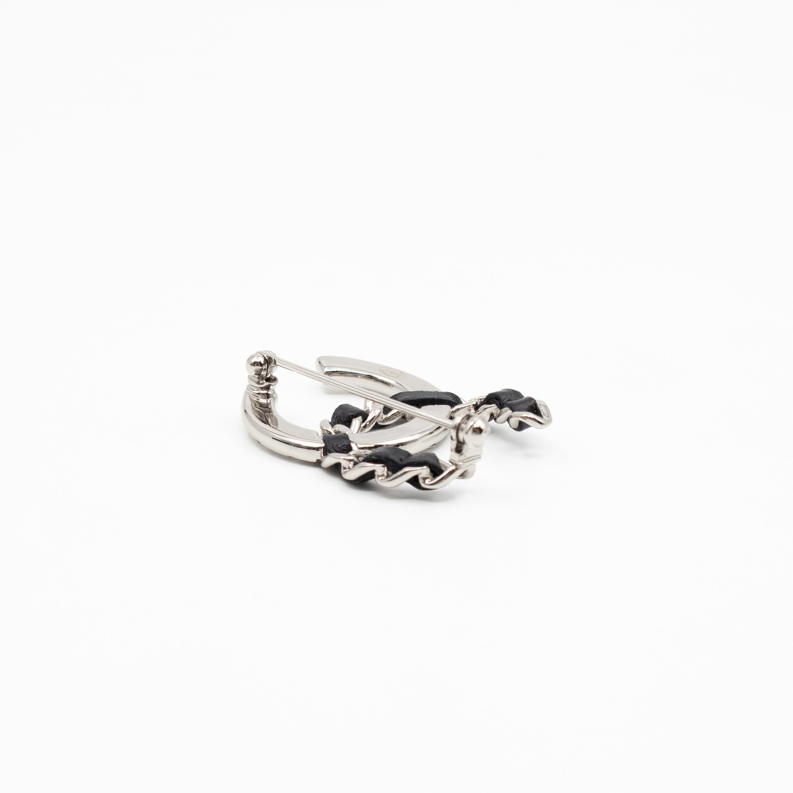 CC Crystal & Leather Silver-tone Brooch