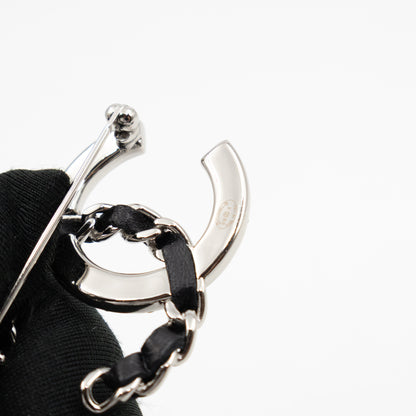 CC Crystal & Leather Silver-tone Brooch