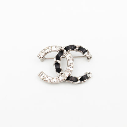 CC Crystal & Leather Silver-tone Brooch