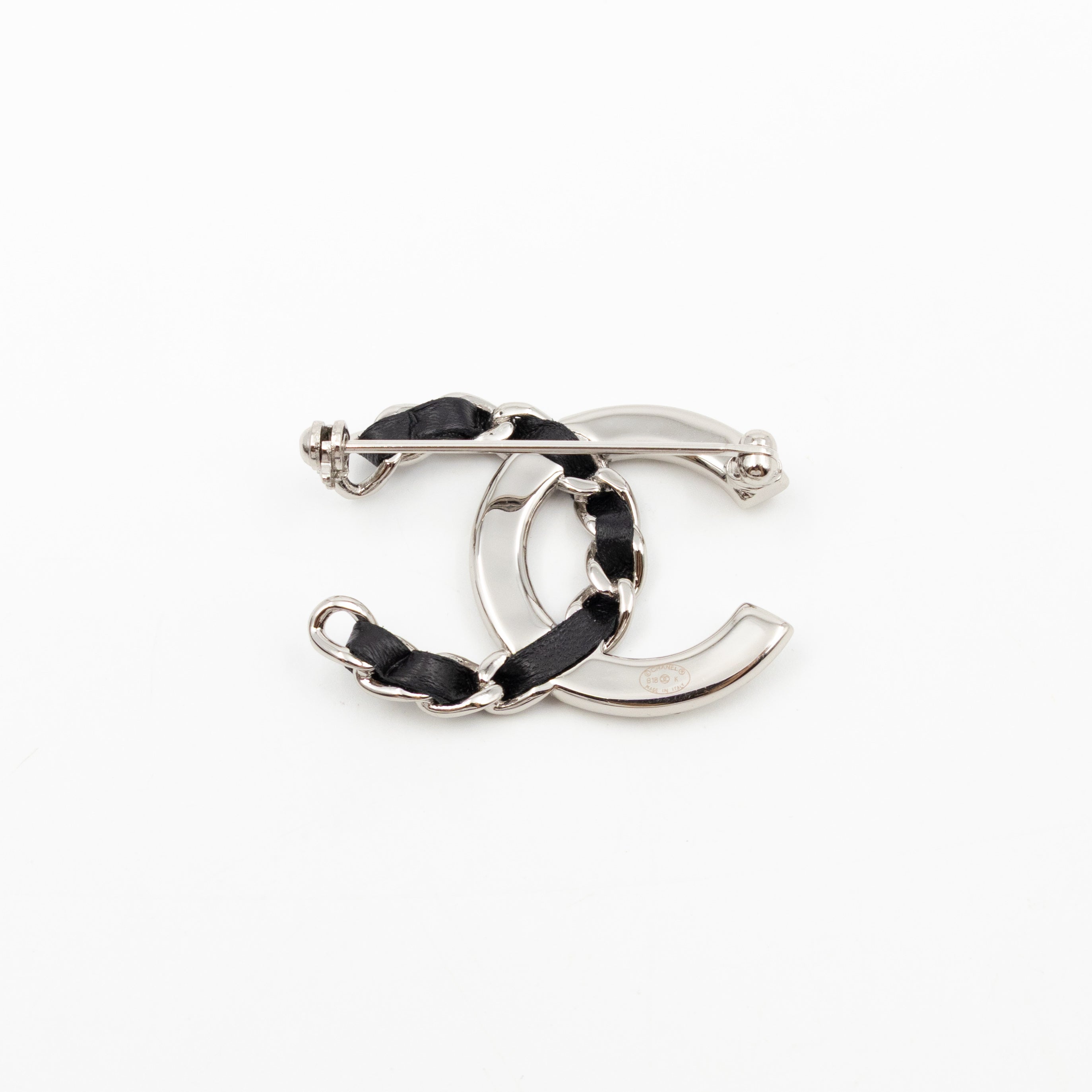 CC Crystal & Leather Silver-tone Brooch