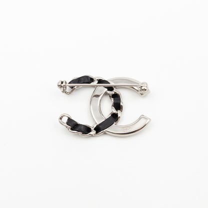 CC Crystal & Leather Silver-tone Brooch