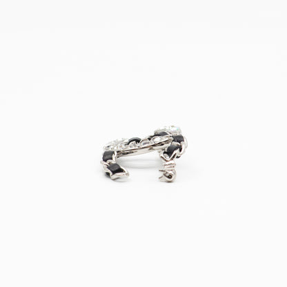 CC Crystal & Leather Silver-tone Brooch