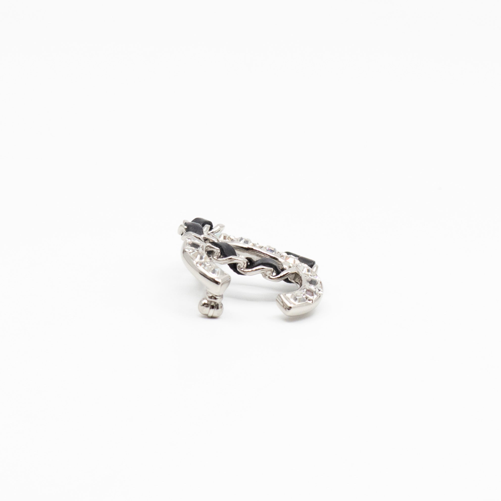 CC Crystal & Leather Silver-tone Brooch