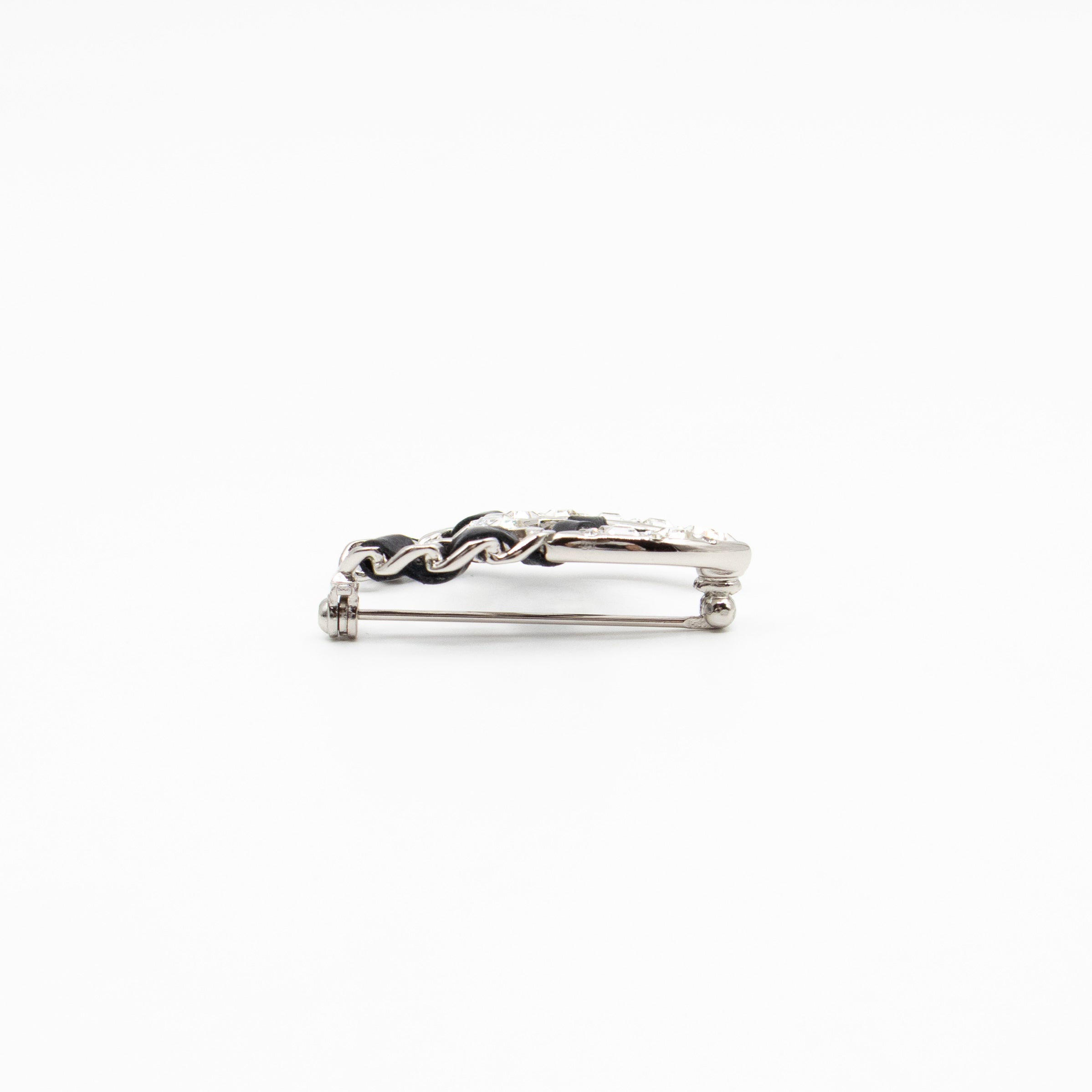 CC Crystal & Leather Silver-tone Brooch