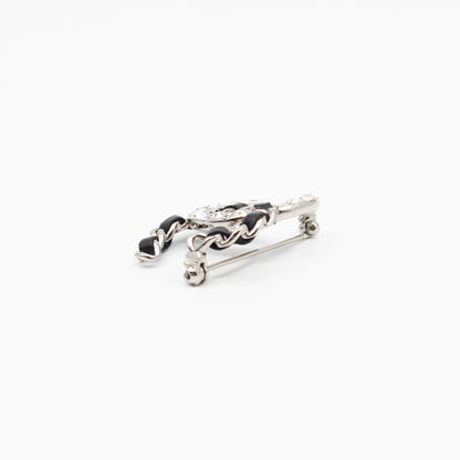 CC Crystal & Leather Silver-tone Brooch