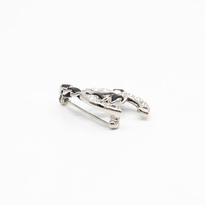 CC Crystal & Leather Silver-tone Brooch