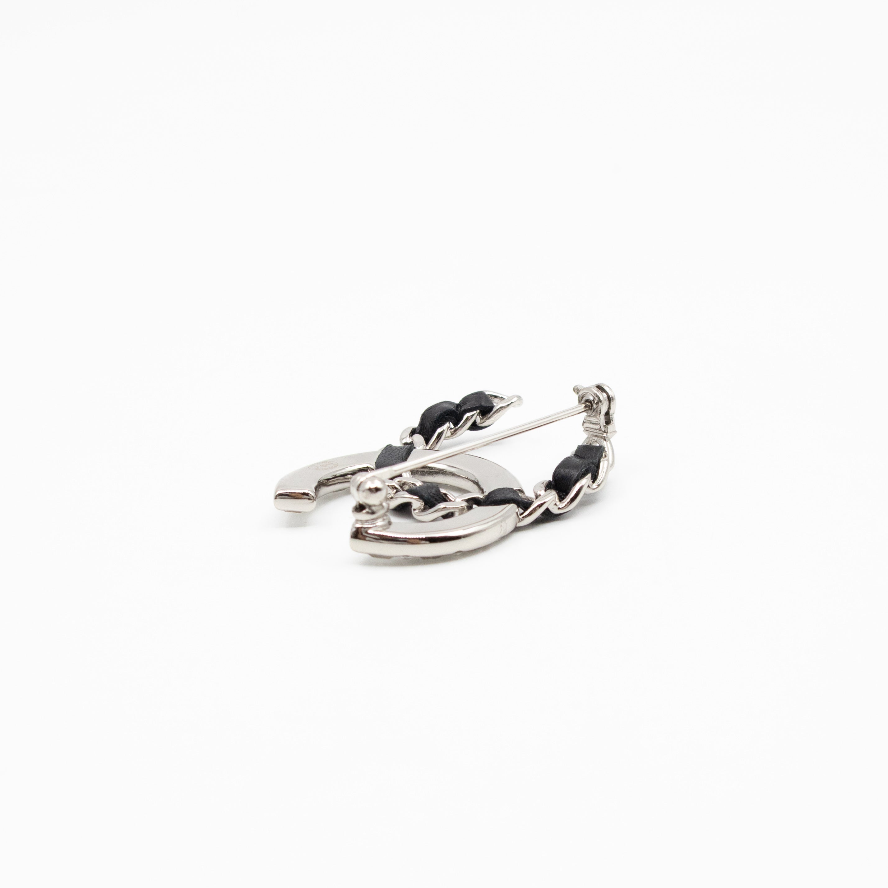 CC Crystal & Leather Silver-tone Brooch