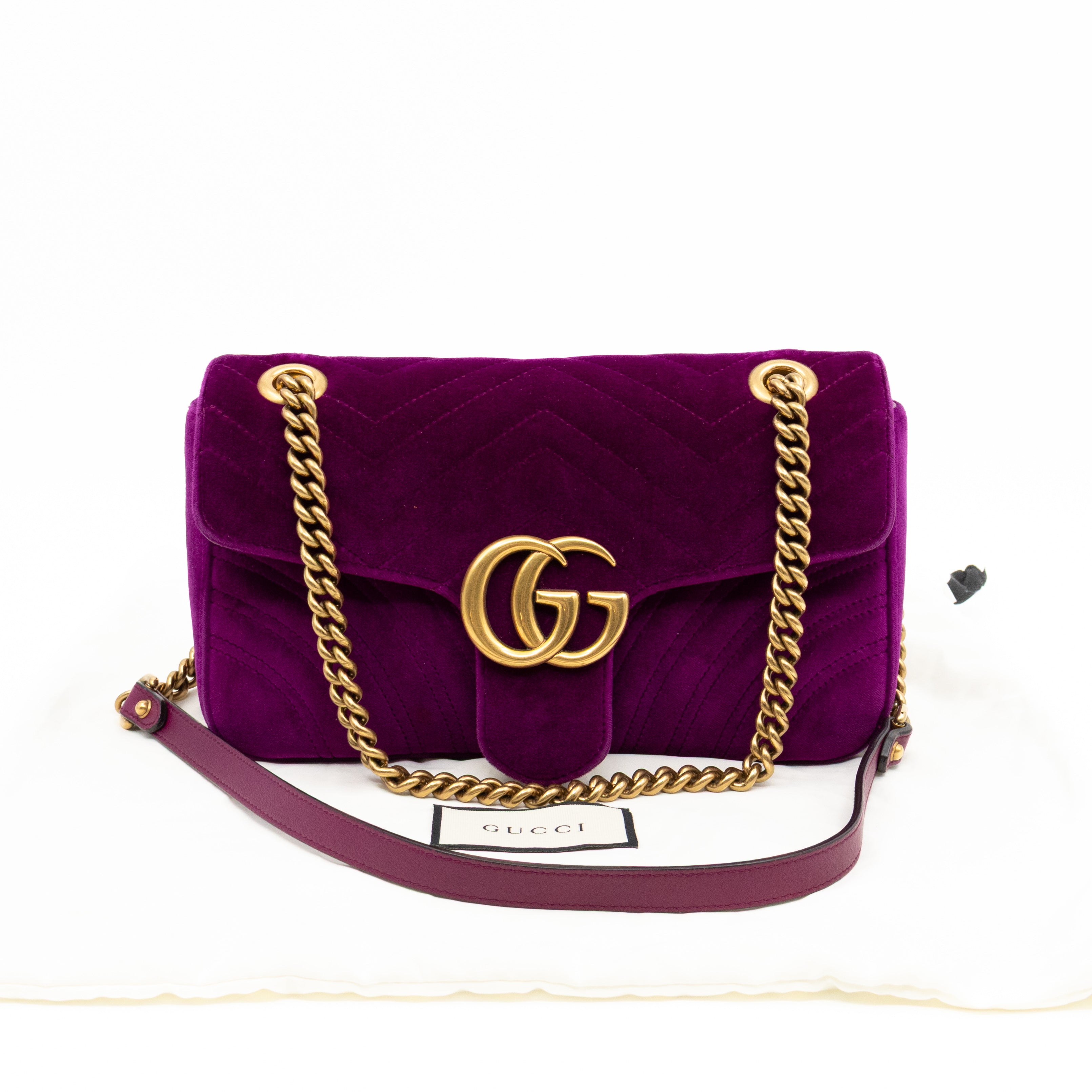 GG Marmont Flap Small Purple Velvet Aged Gold