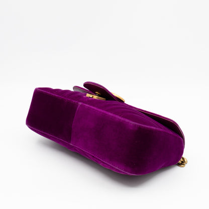 GG Marmont Flap Small Purple Velvet Aged Gold
