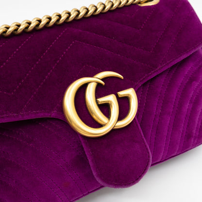 GG Marmont Flap Small Purple Velvet Aged Gold