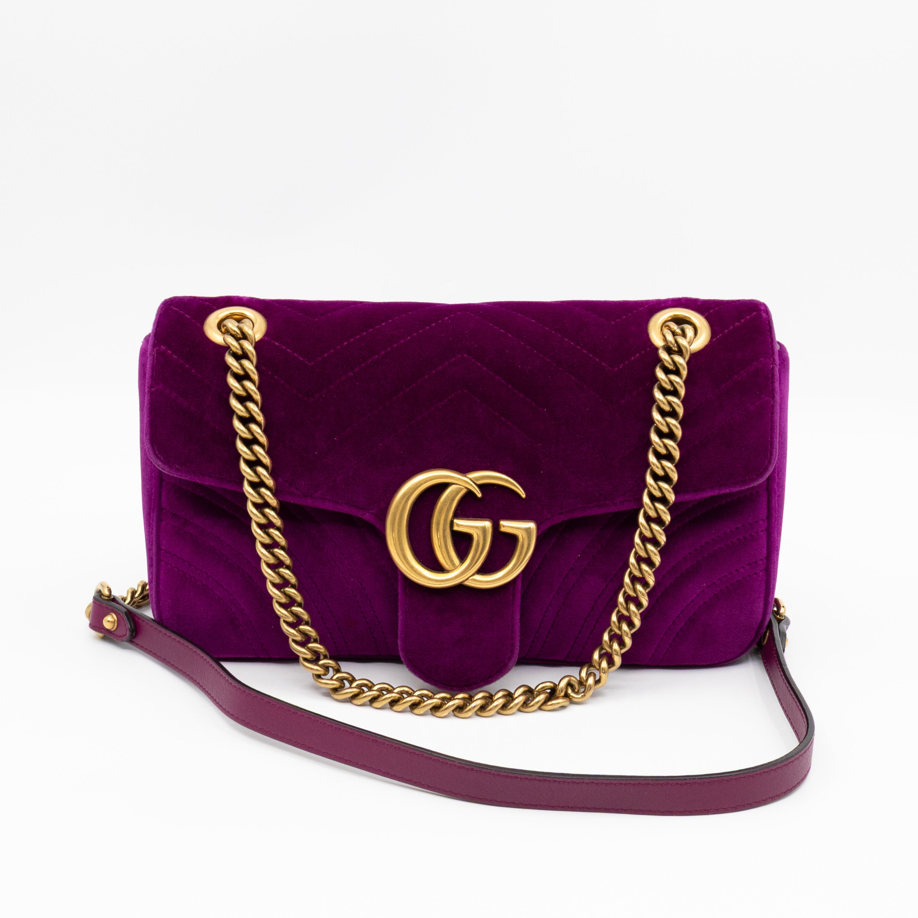GG Marmont Flap Small Purple Velvet Aged Gold