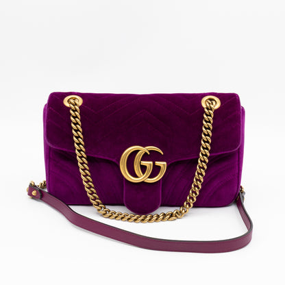 GG Marmont Flap Small Purple Velvet Aged Gold