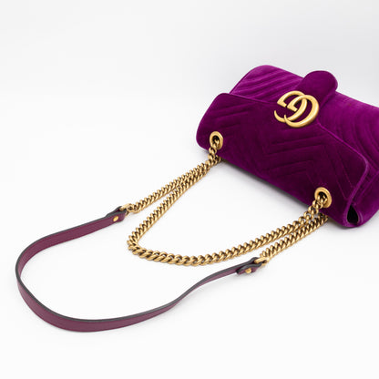 GG Marmont Flap Small Purple Velvet Aged Gold