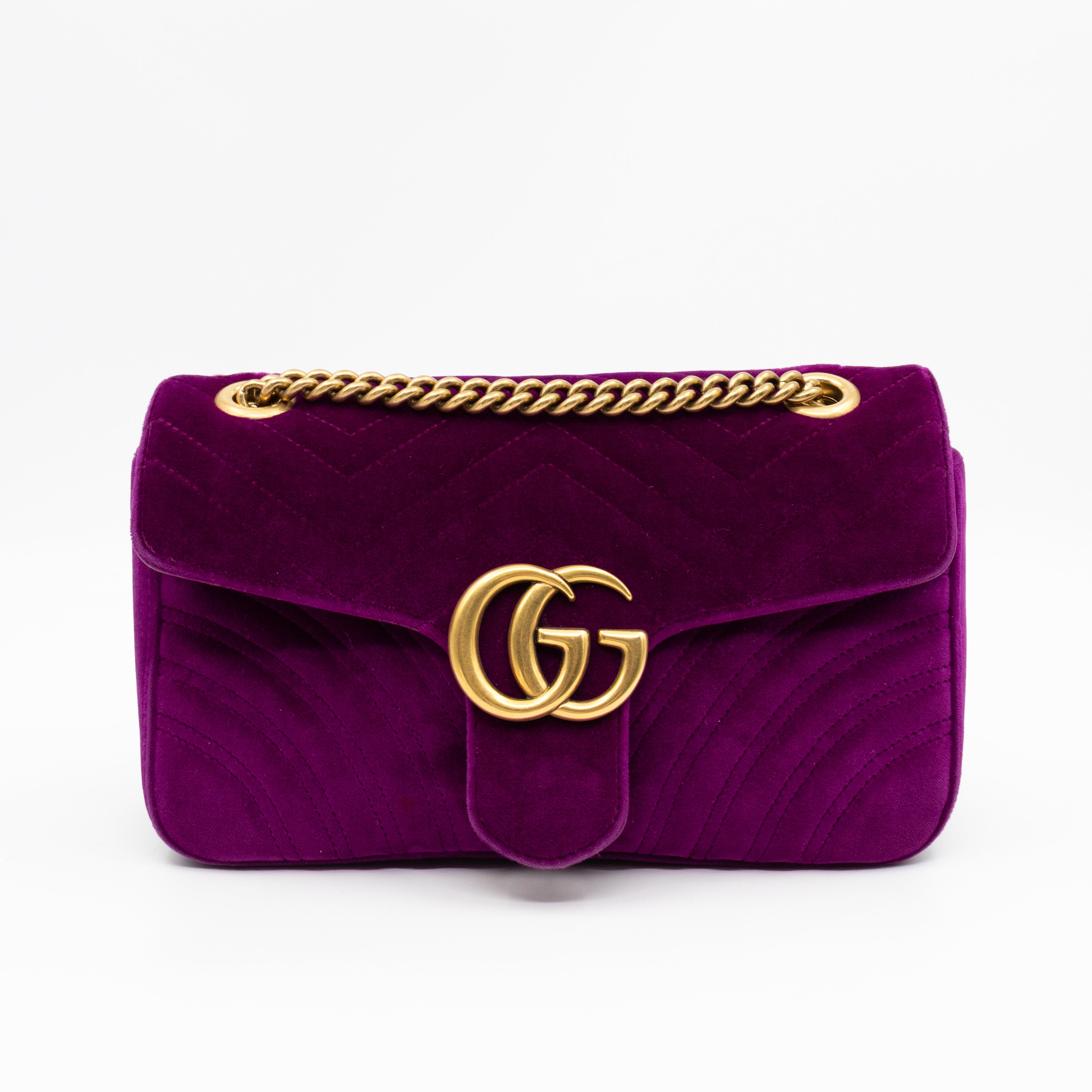 GG Marmont Flap Small Purple Velvet Aged Gold