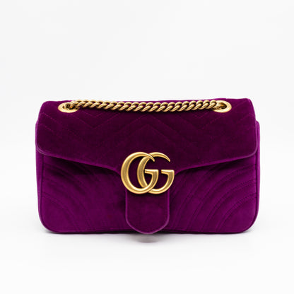 GG Marmont Flap Small Purple Velvet Aged Gold