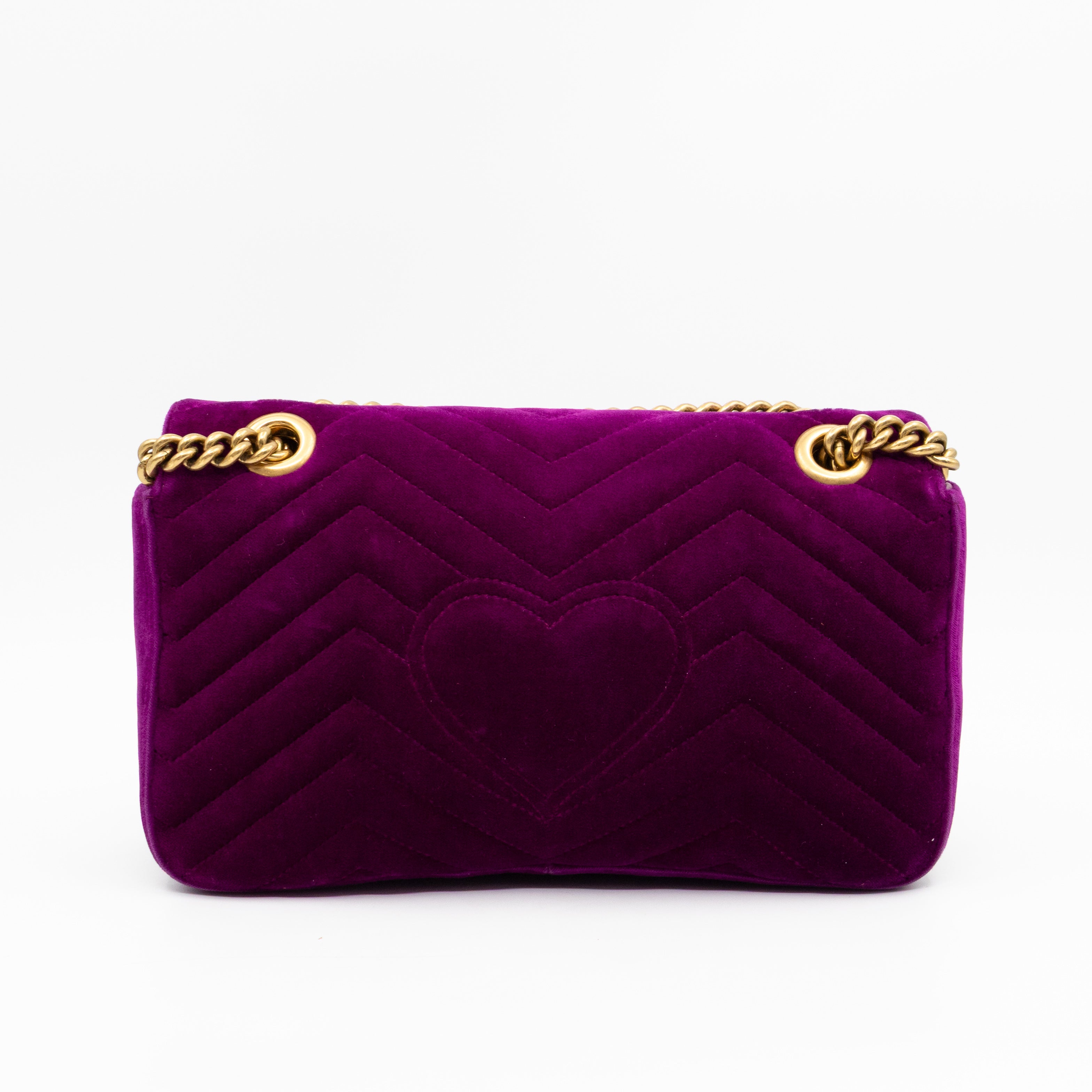 GG Marmont Flap Small Purple Velvet Aged Gold