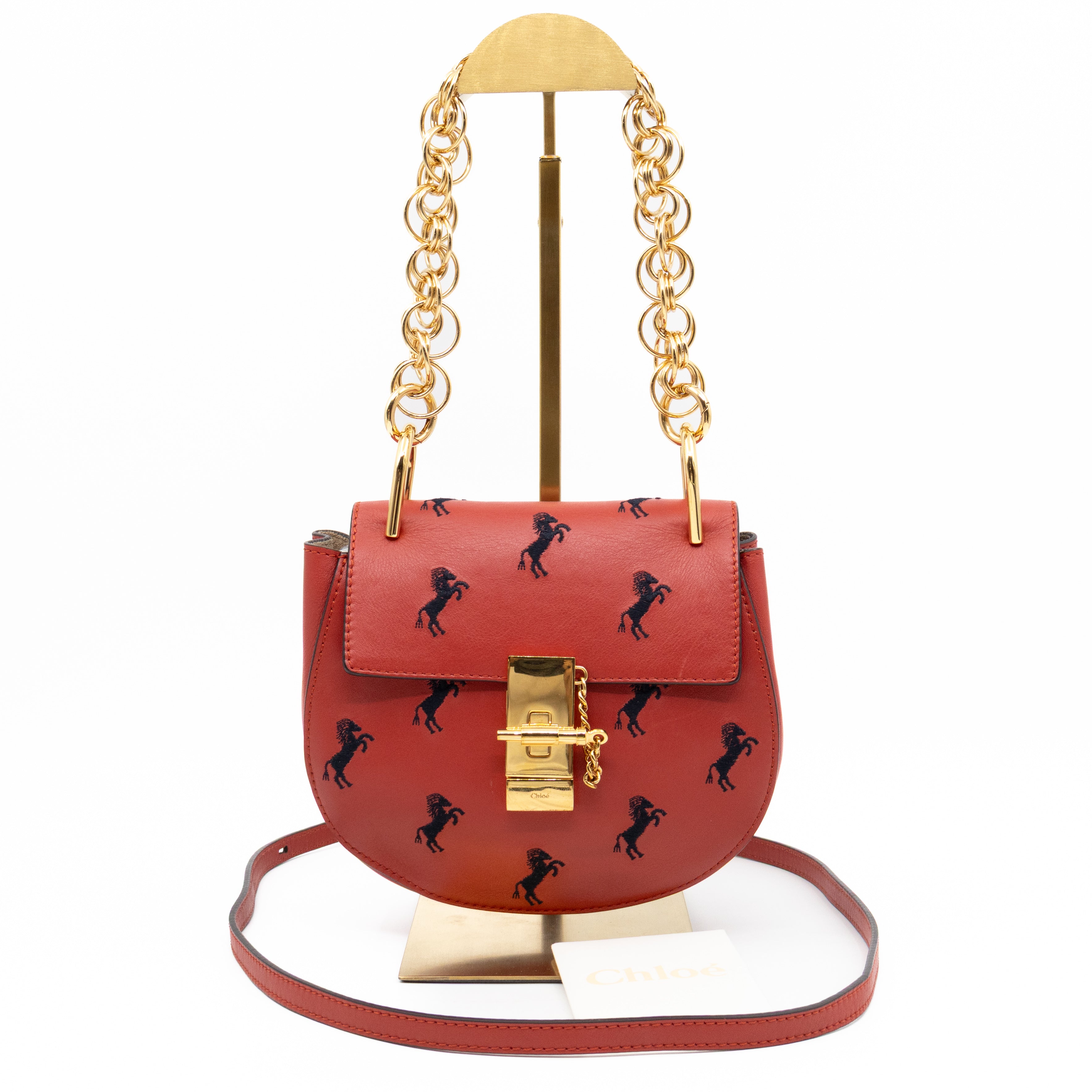 Mini Drew Horses Embroidered Earthy Red Leather