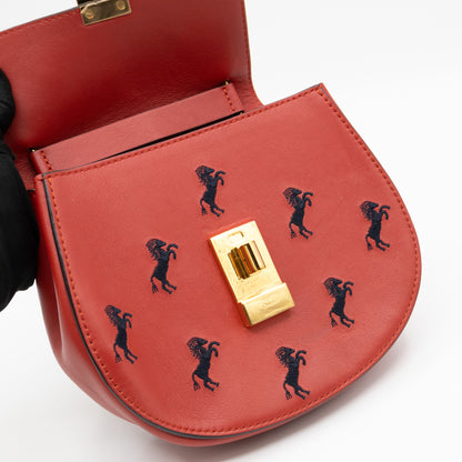 Mini Drew Horses Embroidered Earthy Red Leather
