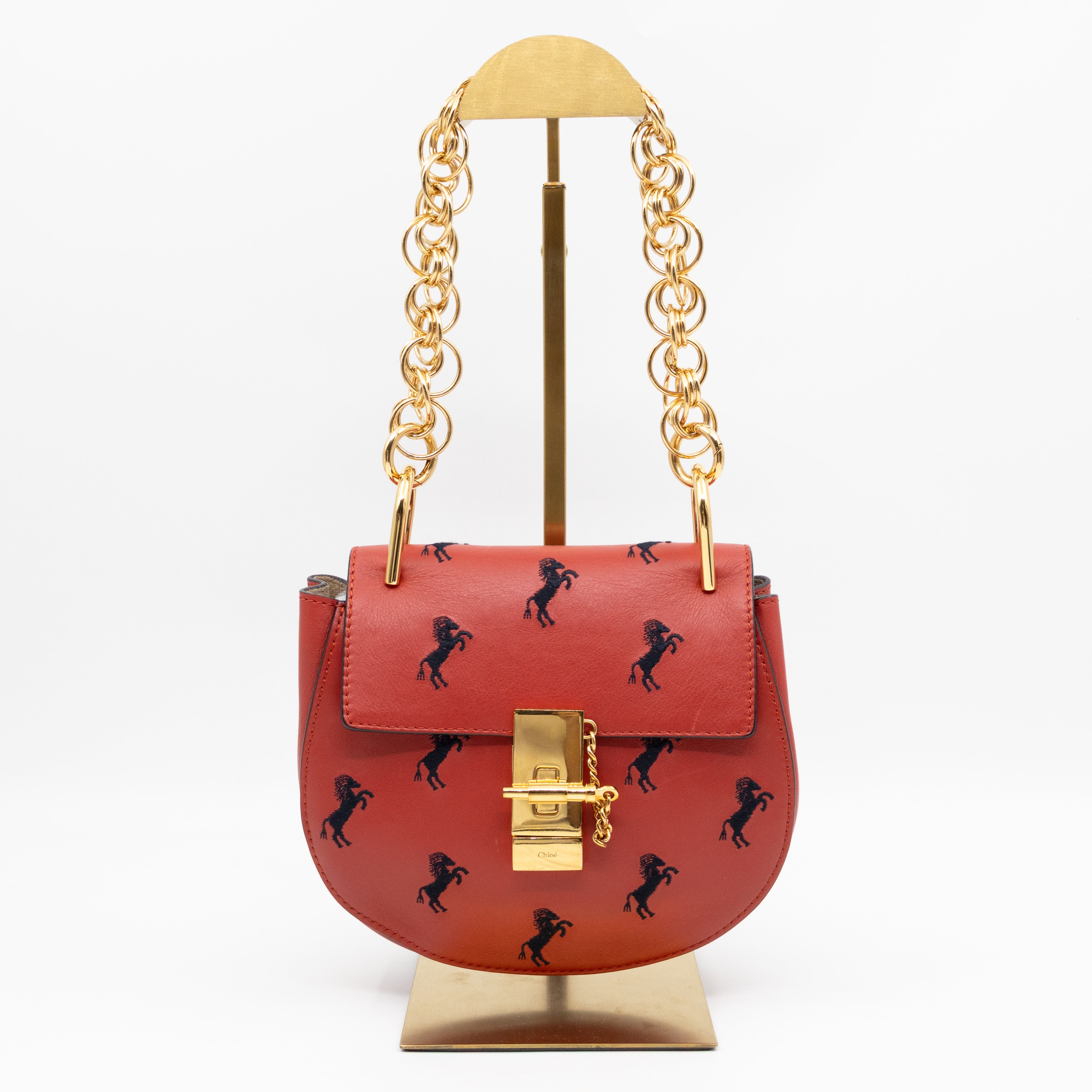 Mini Drew Horses Embroidered Earthy Red Leather