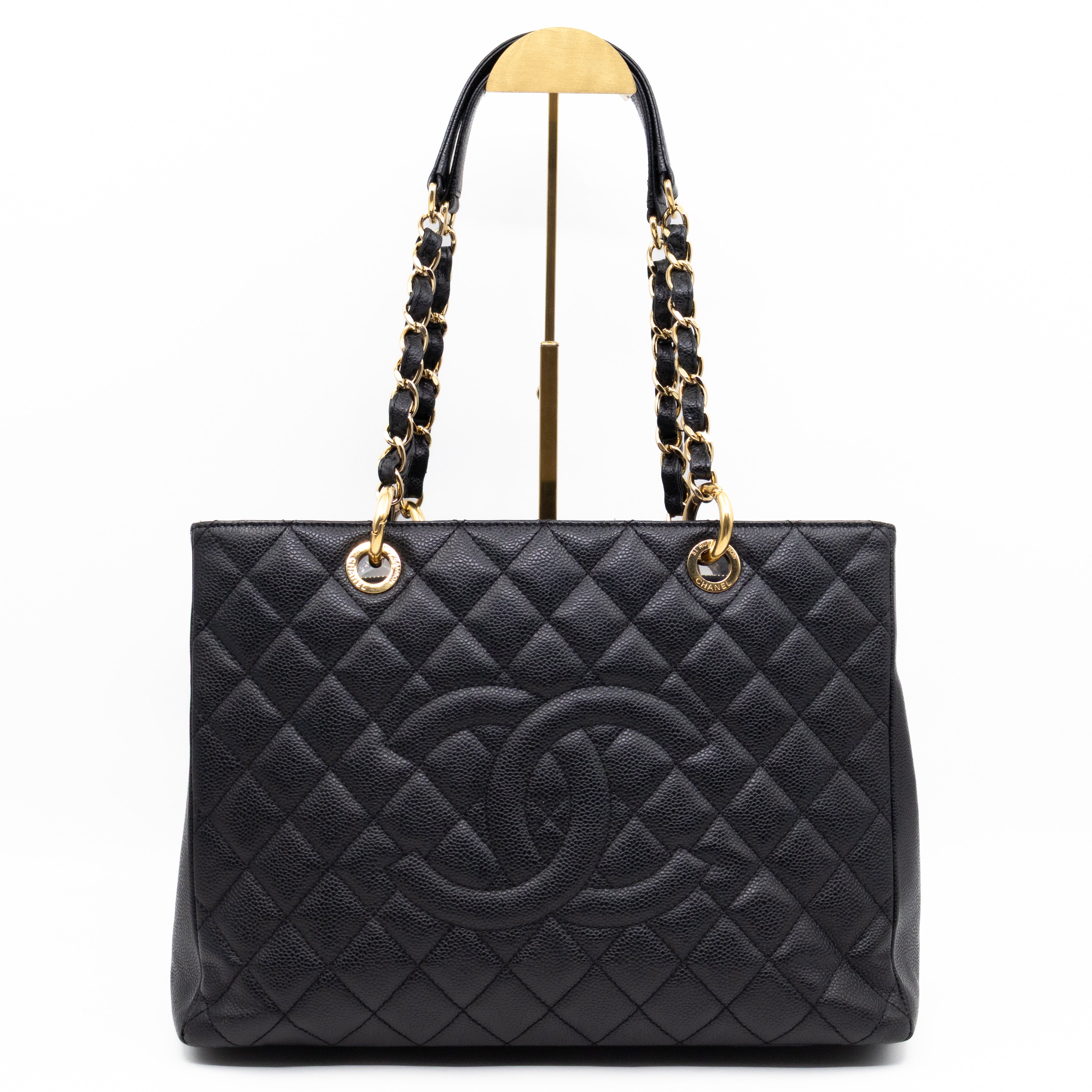 GST Grand Shopping Tote Black Caviar Gold