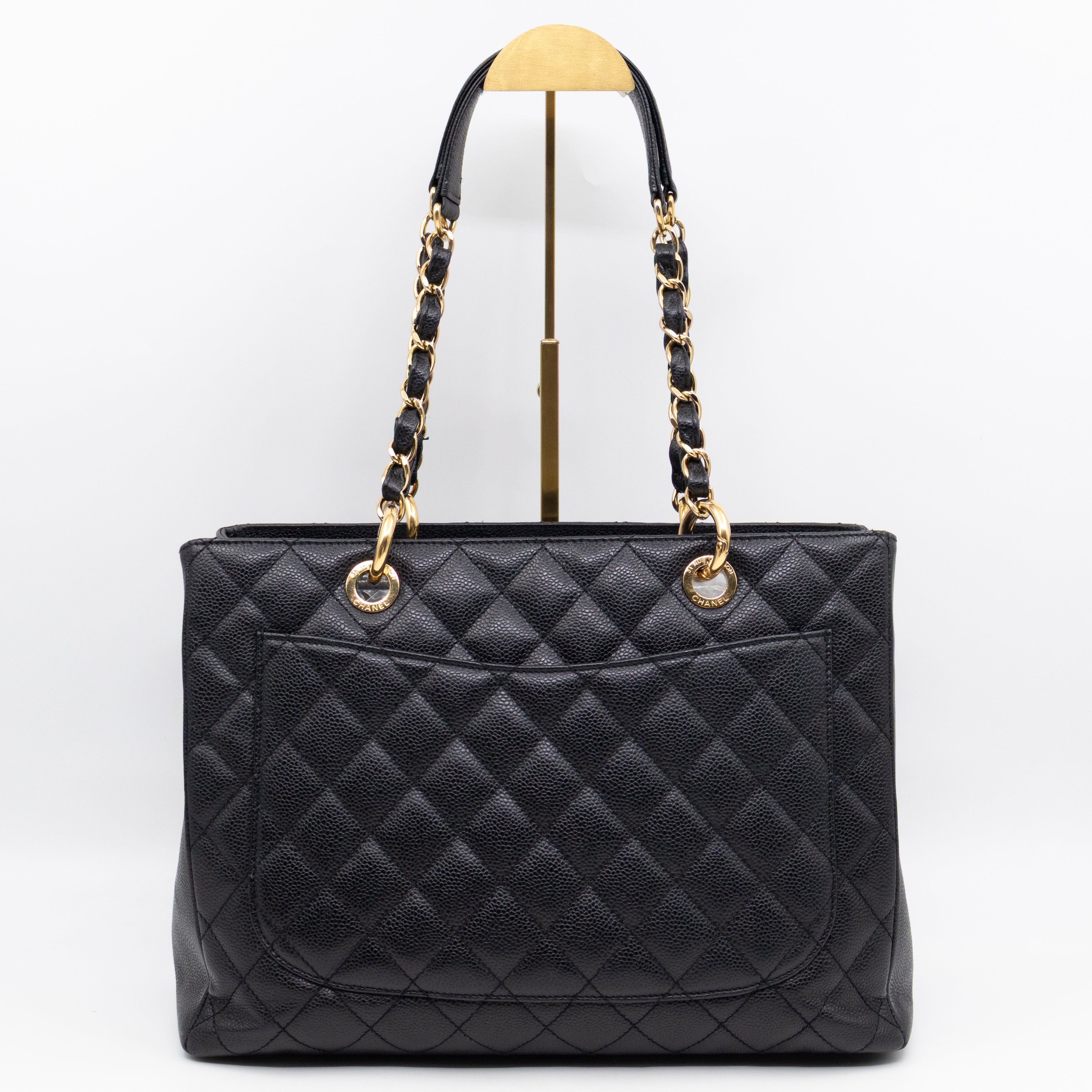 GST Grand Shopping Tote Black Caviar Gold