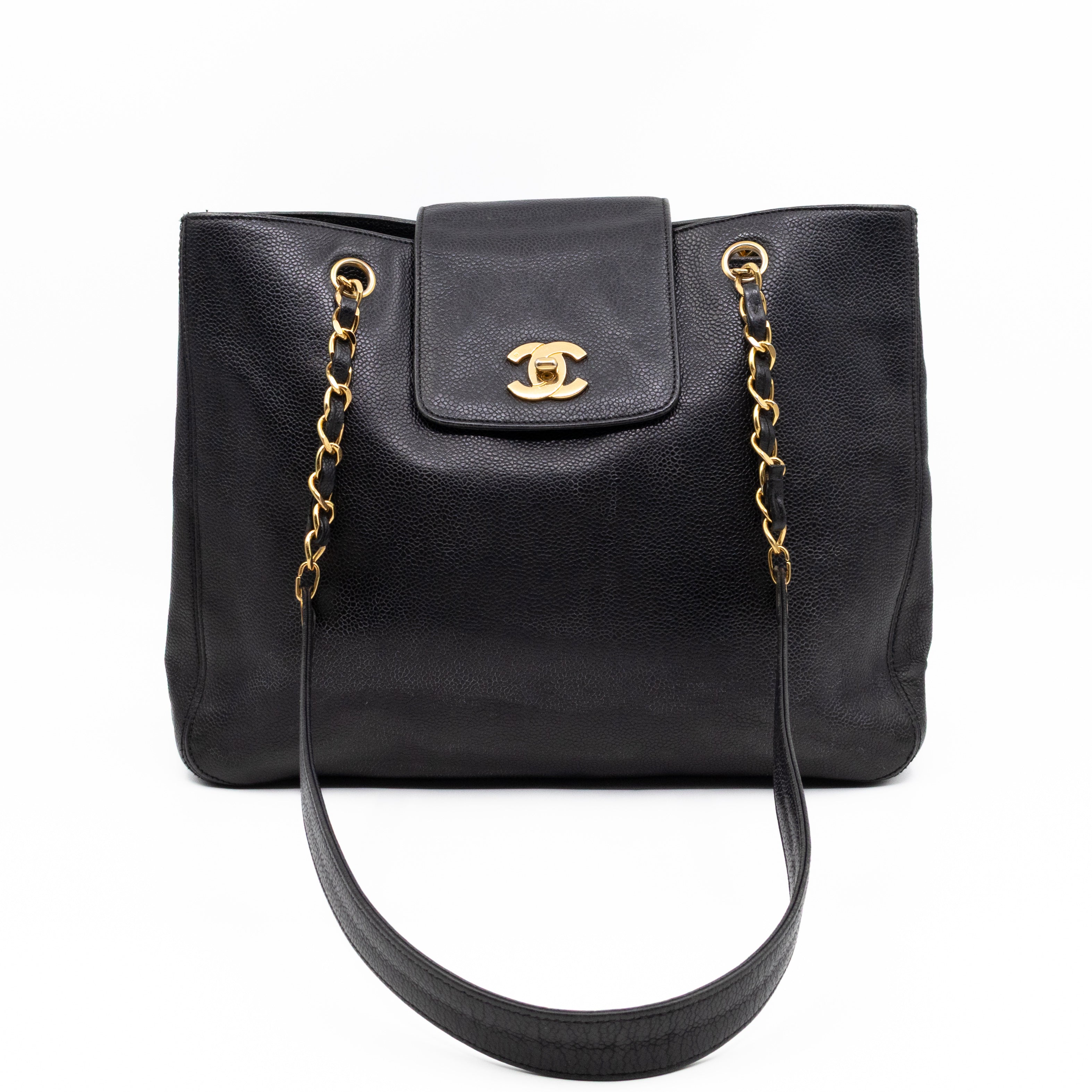 Vintage CC Flap Tote Black Caviar