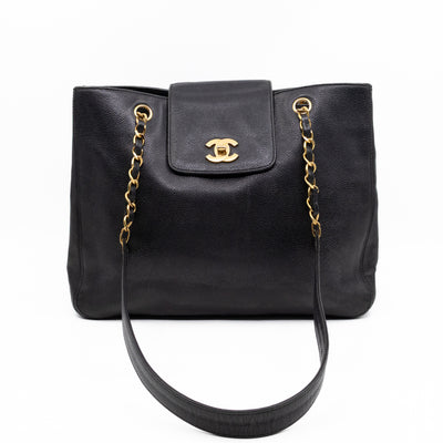 Vintage CC Flap Tote Black Caviar