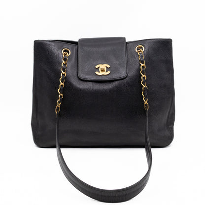 Vintage CC Flap Tote Black Caviar