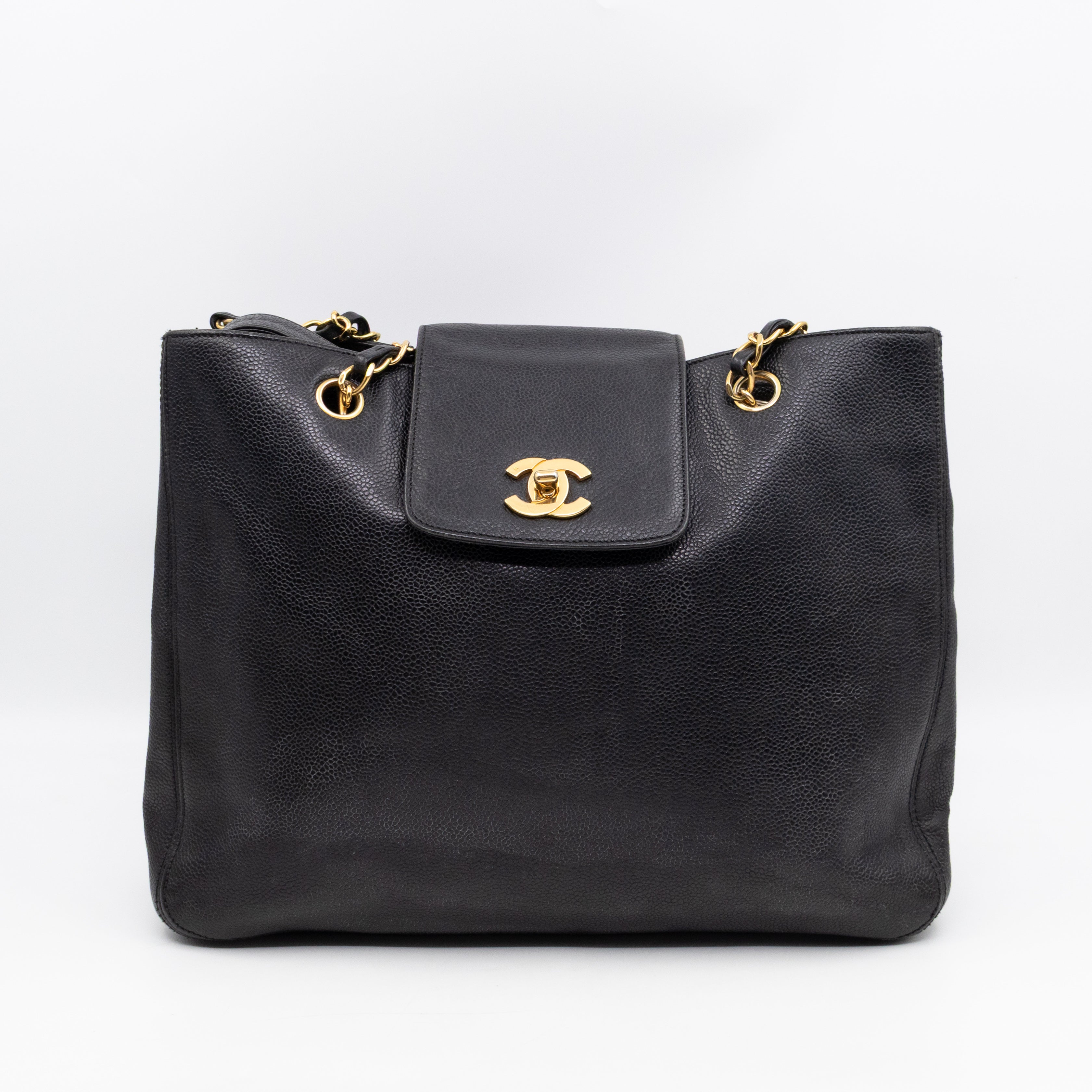 Vintage CC Flap Tote Black Caviar