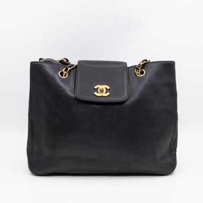 Vintage CC Flap Tote Black Caviar