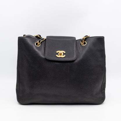 Vintage CC Flap Tote Black Caviar