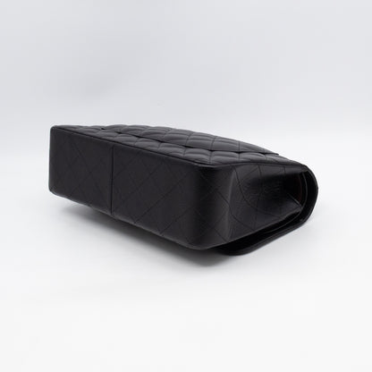 Classic Double Flap Jumbo Black Caviarskin Leather Silver