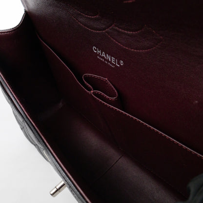 Classic Double Flap Jumbo Black Caviarskin Leather Silver