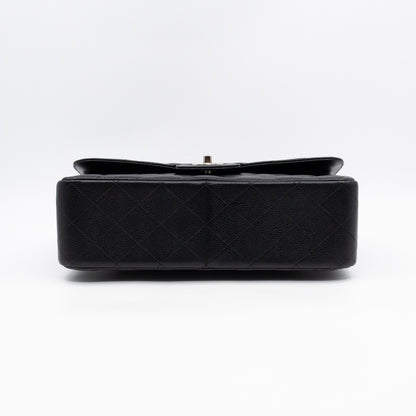 Classic Double Flap Jumbo Black Caviarskin Leather Silver