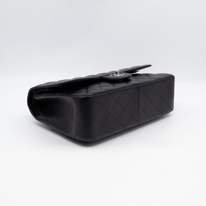Classic Double Flap Jumbo Black Caviarskin Leather Silver