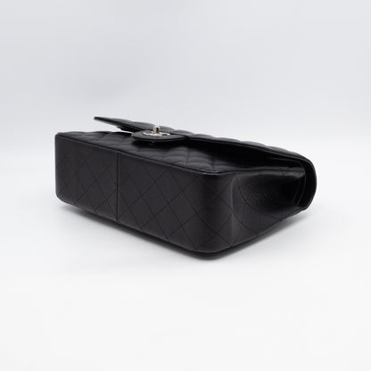 Classic Double Flap Jumbo Black Caviarskin Leather Silver