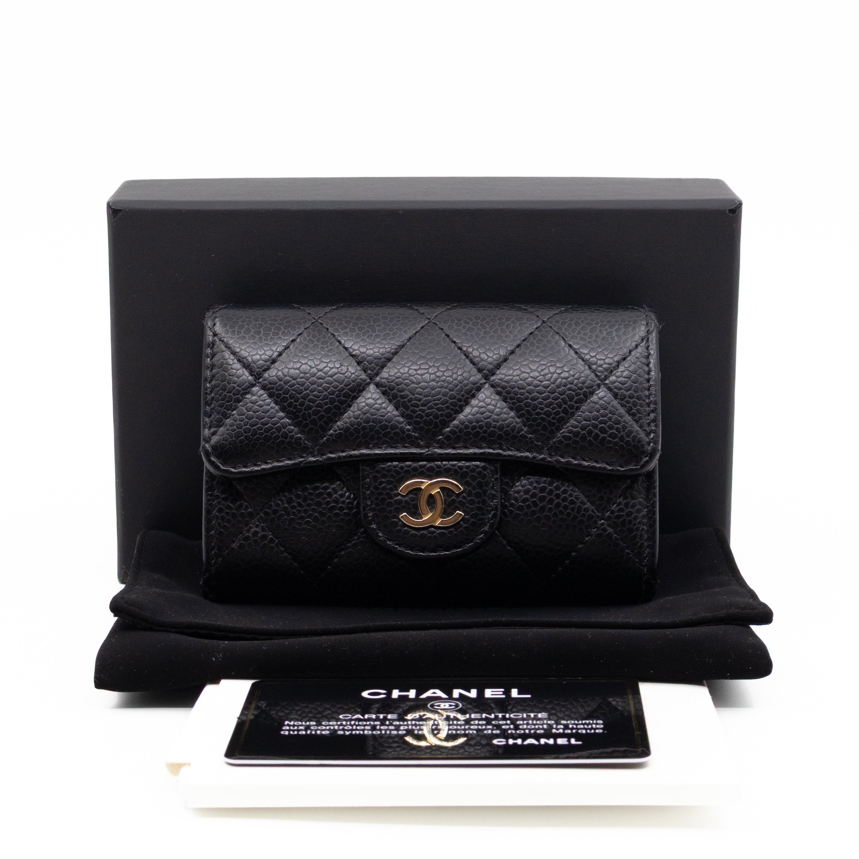Classic Flap Card Wallet Black Caviar Leather