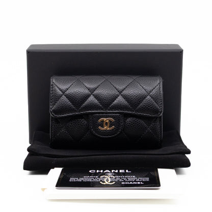 Classic Flap Card Wallet Black Caviar Leather