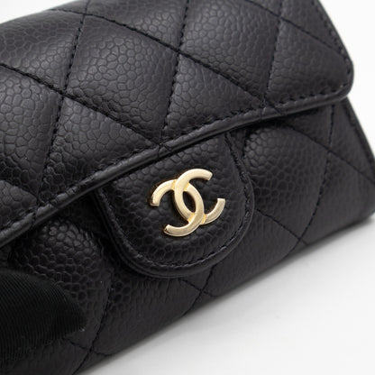 Classic Flap Card Wallet Black Caviar Leather