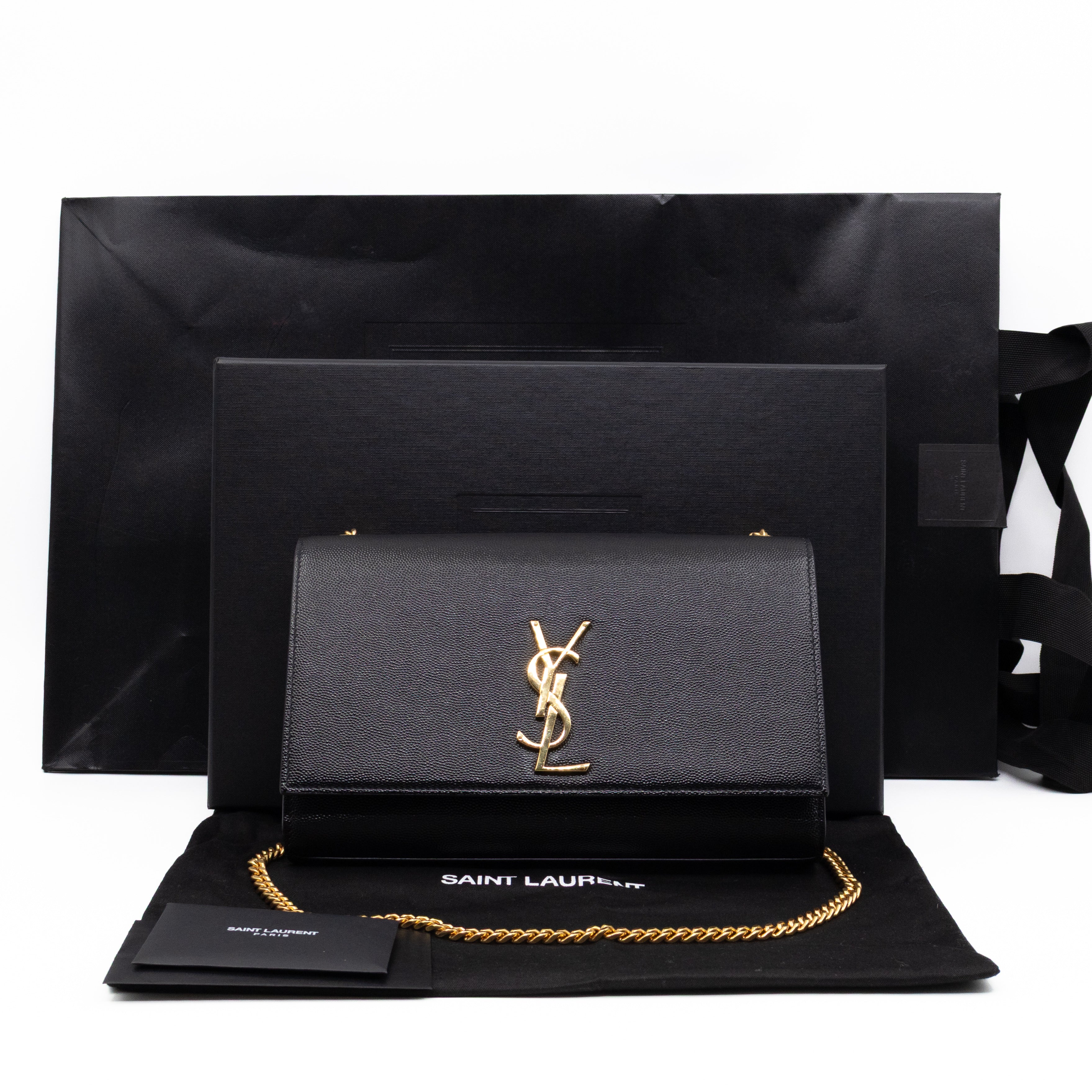 Kate Medium Black Grained Leather Gold