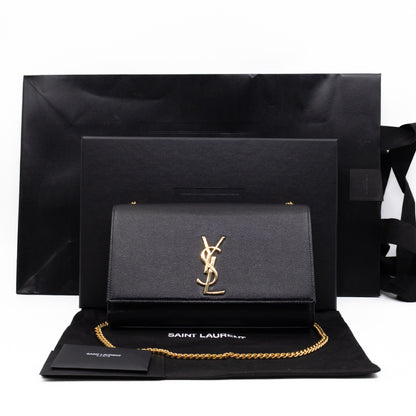 Kate Medium Black Grained Leather Gold